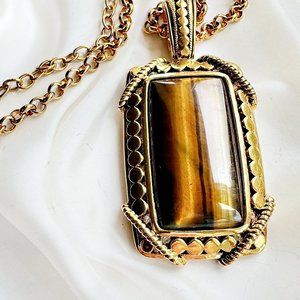 Joan Rivers Gold Tigers Eye Pendant Necklace 33"